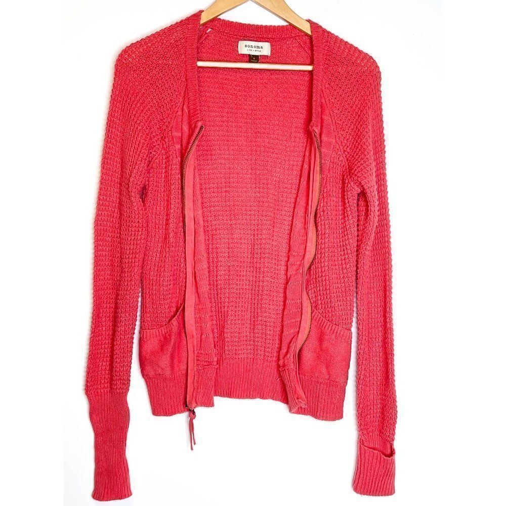Coral Knit‎ Zip Front Cardigan Sweater Small